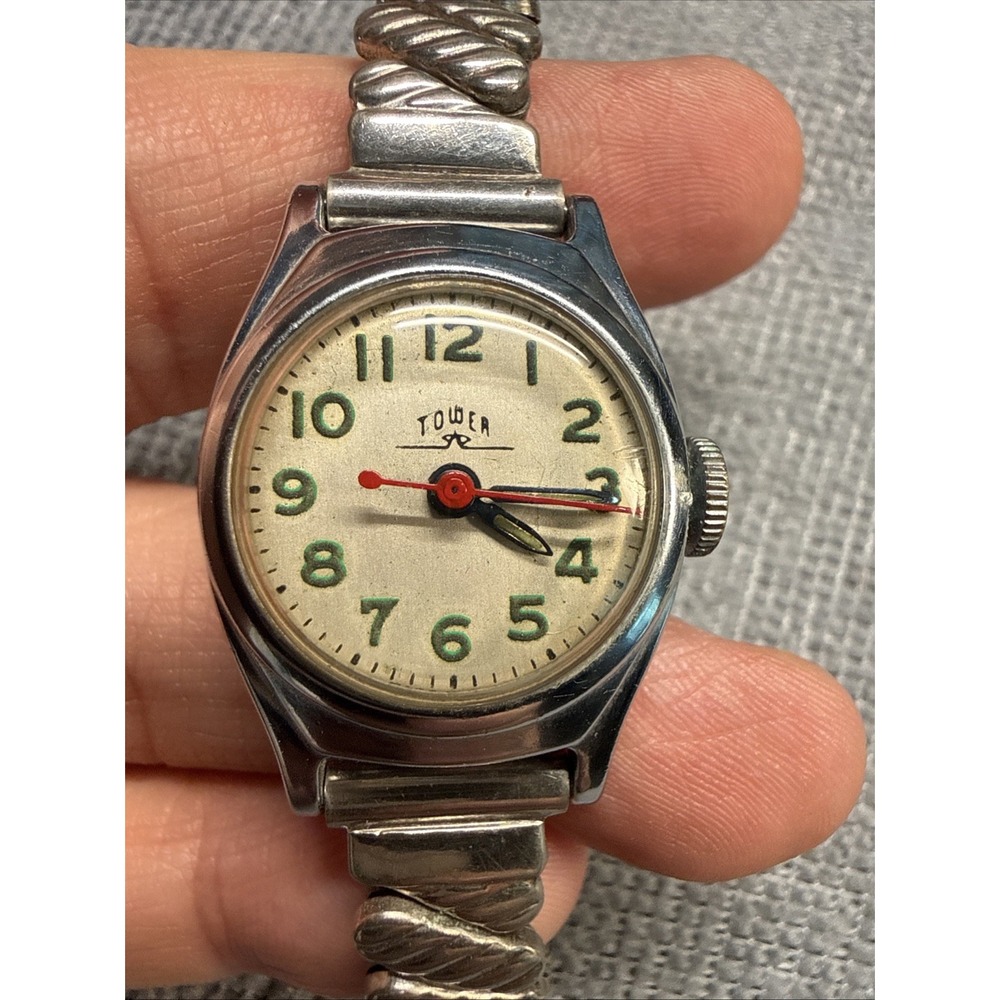 Vintage Tower Womens Mechanical Wind Silvertone Wrist Watch Runs Great
